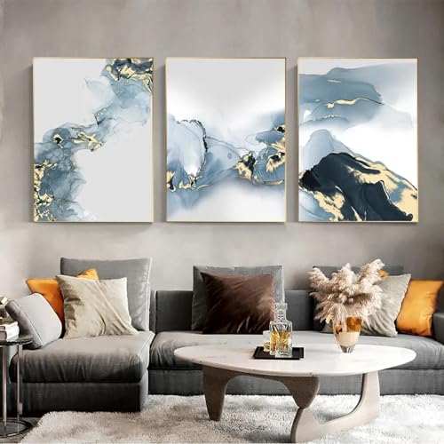 Pósteres de tinta de acuarela azul y dorado mármol nórdico abstracto de 40x60cm