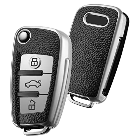 OATSBASF Car Key Cover for Aidi, Car Key Case Compatible With Audi A1 A3 A4 A6 Q3 Q5 Q7 S3 R8 TT Remote Protector Case TPU Silicone (Silver Leather) Cover