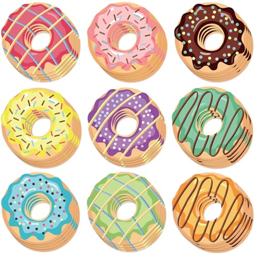 Image of Vuzvuv 90Pcs 5In Doughnut Paper Cutouts with 180Pcs Glue Points,Doughnut Cut Outs Bulletin Board Decorations for Birthday Party Theme Decor Supplies