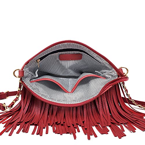 Solene Fringe Crossbody Shoulder Bag With Strap, Tassel Messenger Bag, Country Style Western Fringe Purse For Women - E031(Red) #TOP5