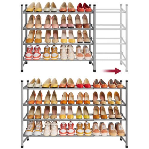 Image of Tajsoon Expandable Shoe Rack for Closet 4 Tier, 28 inch-41 inchStackable, Grey