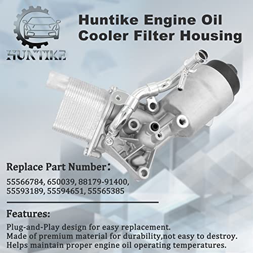 Huntike 55566784 Engine Oil Cooler Filter Housing Compatible with 2011-2020 Chevy Cruze Sonic Trax Buick Encore 1.4L Part# 650039 88179-91400 55593189 55594651 55565385