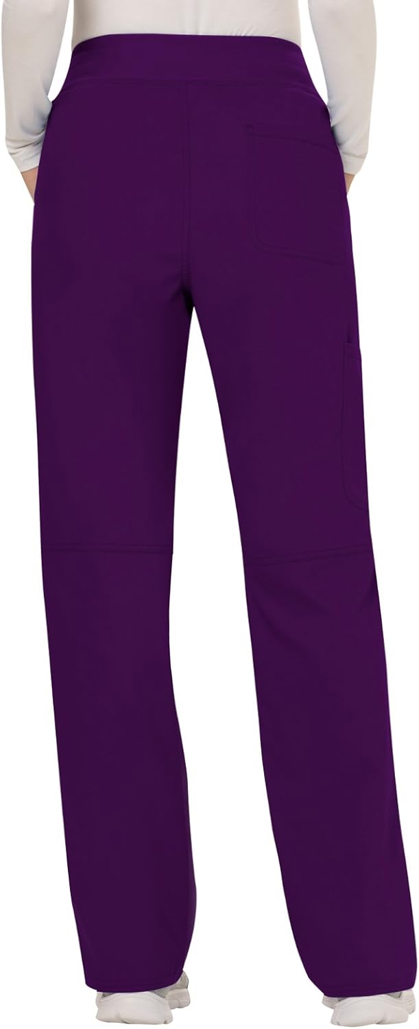 Cherokee Women Scrubs Pant Workwear Revolution Mid Rise Straight Leg Pull-On WW110 X-Large Petite Eggplant