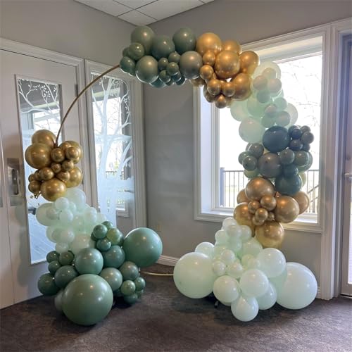 Image of Sage Green Balloons Set, 60Pcs 12 Inch Olive Macaron Pastel Green Balloons with Metallic Confetti Gold Jungle Latex Balloon for Birthday Party Woodland Safari Baby Bridal Shower Decorations Supplies
