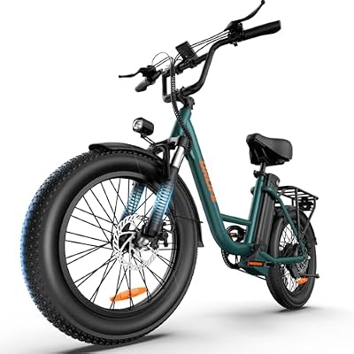 URLIFE 20" Fat Tire Electric Bike for Adult, 80-Mile Range, 48V 13AH, 7-Speed, Front Suspension All-Terrain E-Bike for Commute & Adventure (Green)