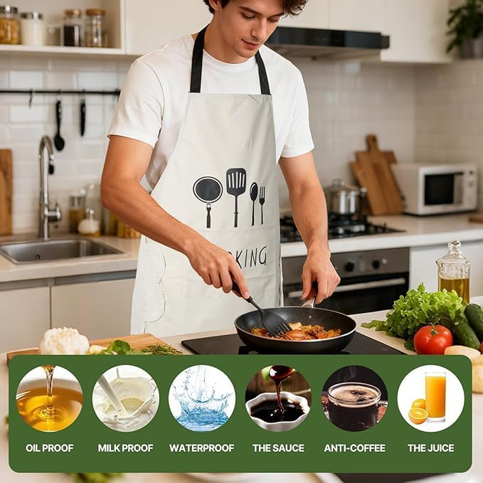 Image of HROY Kitchen Apron for Women & Men with Pocket & Side Towel | Kitchen Apron for Women & Men with Pocket & Side Towel | Reusable Cooking Chef Apron for Home Kitchen