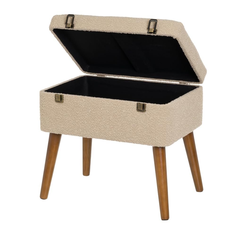 LOLAhome Puff arcón Maleta tapizado con Tela de Borreguito Beige de 50x35x46 cm
