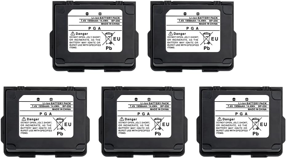 7.4V 1950mAh 5-Pack ICOM BP-256 Li-ion Battery for IC-92AD IC-E92D IC-92 Two-Way Radio - Replacement with Belt Clip
