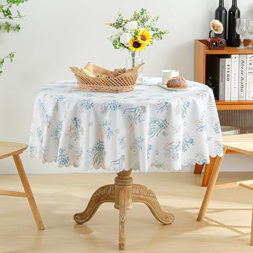 Dimatic Heavy Duty Vinyl Plant Printed Tablecloth, Waterproof and Oil-Proof Round PVC Table Cloth, Wipeable Table Cover for Restaurant, Party, Gathering (Seaweed, Round 55 Inch)