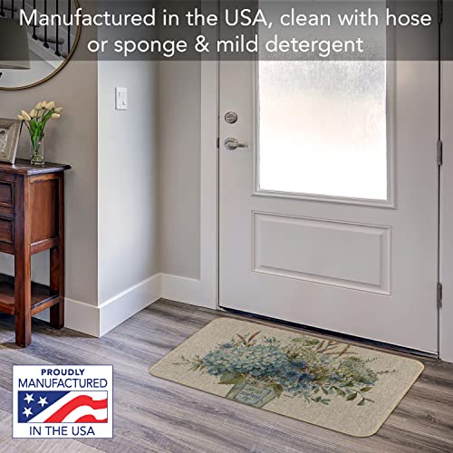 Counterart Natural Linen Look Decorative Low Profile Indoor/Outdoor Floor Mat With Recycled Rubber Back, Bohemian Blue, Printed In The Usa, 29.5” X 17.75”. #TOP3
