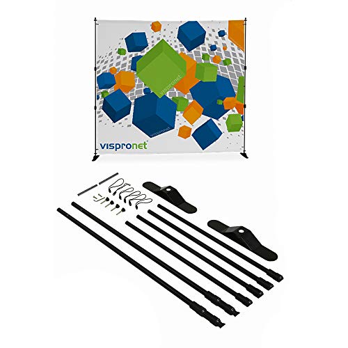 Vispronet Banner Stand Adjustable - Step-and-Repeat Stand for Trade Show Booths 6x6 to 10x10 - Adjustable Telescopic Height and Width Backdrop