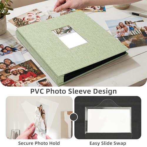 Remowith Fotoalbum Einsteckalbum 10x15 cm Photo Album für 600 Fotos im Hoch- und Querformat Fotoalbum Groß mit Stoffcover und Fenster Ideal für Hochzeit Familie Reisen und Babywachstum, Grün