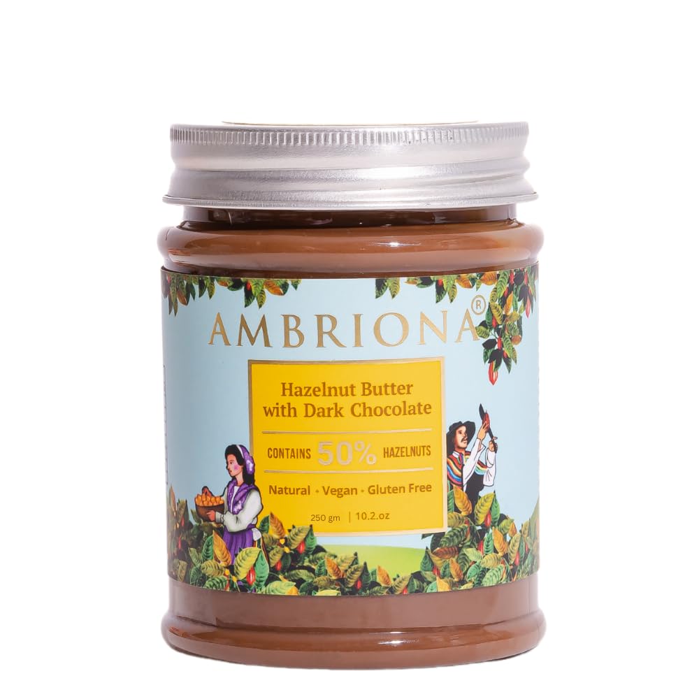 Ambriona Vegan Hazelnut Butter with Dark Chocolate | Healthy Chocolate Spread | No Palm Oil | 50% Hazelnut Content | 250gm-image-30