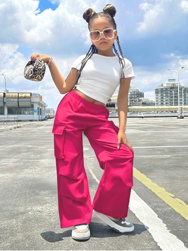 Image of Azmxynol Tween Girls Clothes 2 Piece Outfit T-Shirt Top + Cargo Pants, Teen Girl Trendy Clothing Set, Sizes 7-15 Years