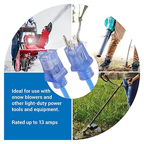 Clear Power 25 Ft Extreme Cold Weather Outdoor Extension Cord, Lighted End, 16/3 Sjtw, Works Down To -50°C, Power Indicator Light, 3-Prong Grounded Plug, Blue, Dcoc-0073-Dc #TOP6