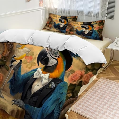 Housse de couette perroquet avec 2 taies d'oreiller en microfobre réversible pour lit enfant
