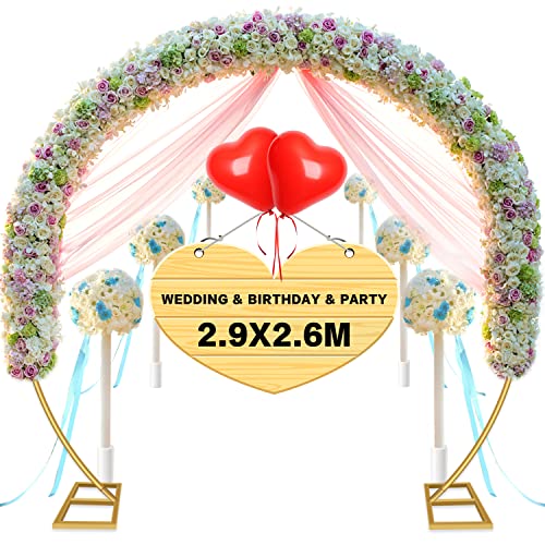Singwow Large Balloon Arch Stand 2.9mx2.6m Round Backdrop Stand Stable Wedding Arch Circle Flower Arch Frame with Base for Christmas Day Valentine's Day Wedding Birthday Party Decoration (Gold)