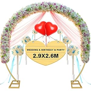 Singwow Large Balloon Arch Stand 2.9mx2.6m Round Backdrop Stand Stable Wedding Arch Circle Flower Arch Frame with Base for Christmas Day Valentine’s Day Wedding Birthday Party Decoration (Gold)