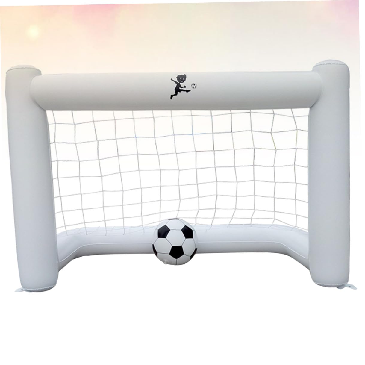 Porta da Calcio Gonfiabile 160cm Bianca in PVC con Rete e Pallone | Porta Gonfiabile Calcio per Picnic e Giardino, Pvc Leggero, Rete e 1 Pallone, per Parco e Scuola Sportiva
