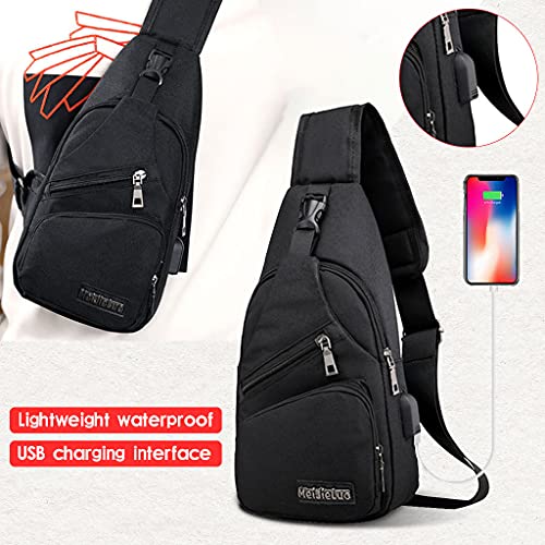 Baoblaze Moda Sling Bag Porta de Carregamento USB Anti Theft - Preto