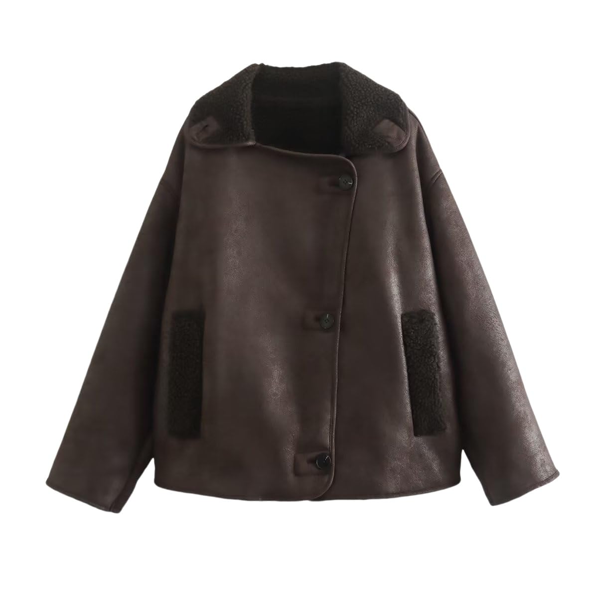 Cardigan Mujer,Chaquetas De Gamuza Sintética con Forro Polar De Peluche De Gran Tamaño para Mujer, Color Marrón, Manga Larga, Botones De Solapa, Chaqueta Reversible, Corte Holgado Infor