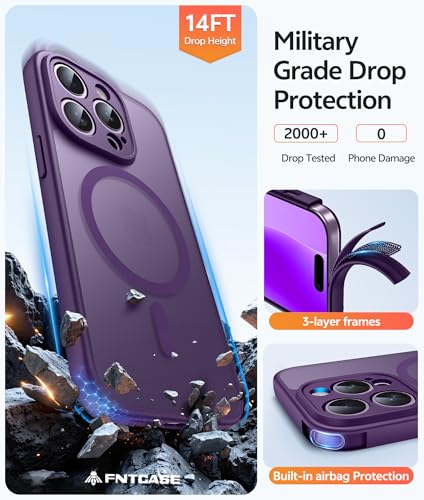 Image of FNTCASE for iPhone 14 Pro Max Case: [Compatible with Magsafe] Translucent Matte Cases with [Full Camera Protection] [Screen Protector] Military Grade Shockproof Protective Phone Cover - Purple