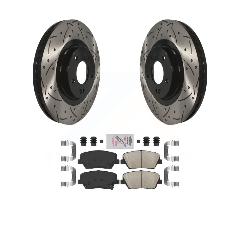 Front Coated Drilled Slotted Disc Brake Rotors And Ceramic Pads Kit For Hyundai Santa Fe Sport Kia Sorento KDA-100094