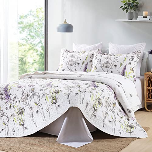 Finlonte Floral Quilt Sets Queen Bedspreads - 100% Cotton Lightweight Bedspread & Coverlet Full Quilt Bedding Set, Bed Spreads Coverlet With 2 Pillow Shams #TOP1