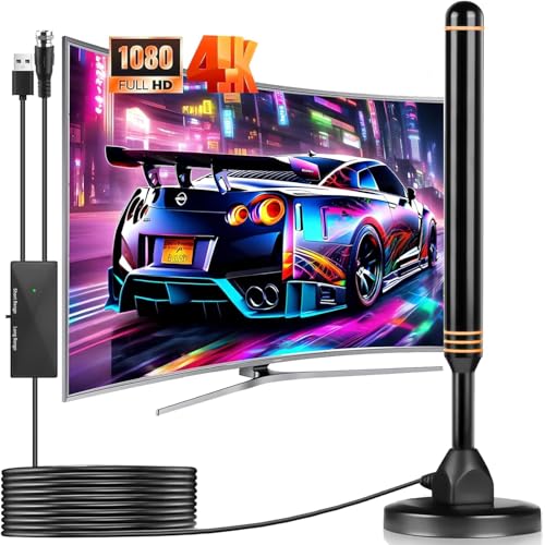 DVB-T/DVB-T2 Antenne, 2025 Verbesserte Version zimmerantenne DVB-T & DVB-T2 Antennen mit Verstärker, Geeignet für 4K 1080p & Alle TV Geräte, Mit Magnetfuß 5m Kabel für einfache Installation