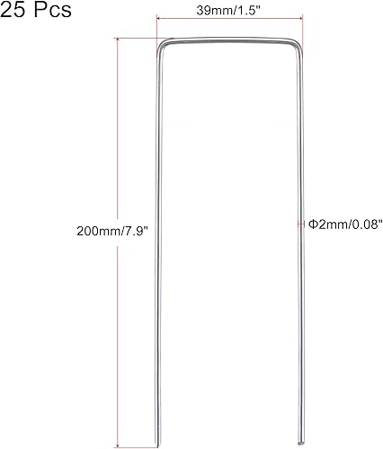 Miniatura 2 de MECCANIXITY Estacas de jardín en forma de U de 8 pulgadas de largo x 0.08 pulgadas de diámetro, grapas galvanizadas para paisaje, estacas de césped