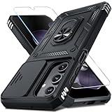 Janmitta Compatible with Samsung Galaxy A16 5G/4G Case Built in Slide Camera Lens Cover+Screen Protector+Finger Ring Holder Kickstand,Heavy Duty Shockproof Full Body Phone Cover,2025 Black