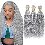 Silver Bundles Grey Kinky Curly Human Hair Bundle Gray Bundle Brazilian Unprocessed Virgin Hair Silver Curly Wave 3 Bundles 26 28 30 Inch 150G