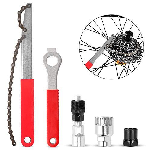 Odoland Bike Chain Removal Tool Kits Bicycle Repair Tool Kit include Bike Crank Extractor Spanner Bracket Remover Bicycle Flywheel Chain Sprocket Remover Tool and Cassette Lockring Removal Tool