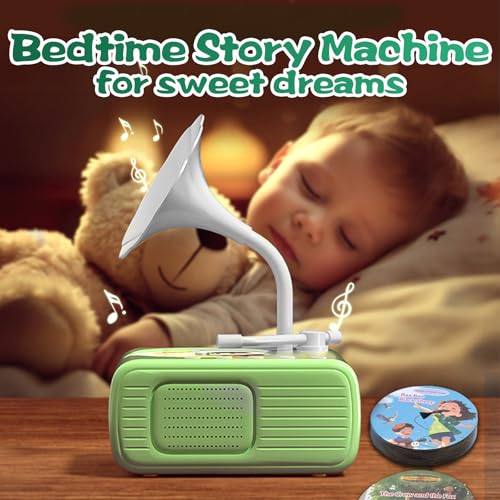 Image of Kids Music Record Player with Speakers - 96 Recorded & 8 DIY Discs, Bluetooth Song Story Machine, Portable Retro Phonograph for Toddlers in School Gifts for Boys Girls Ages 3-12 (Green)