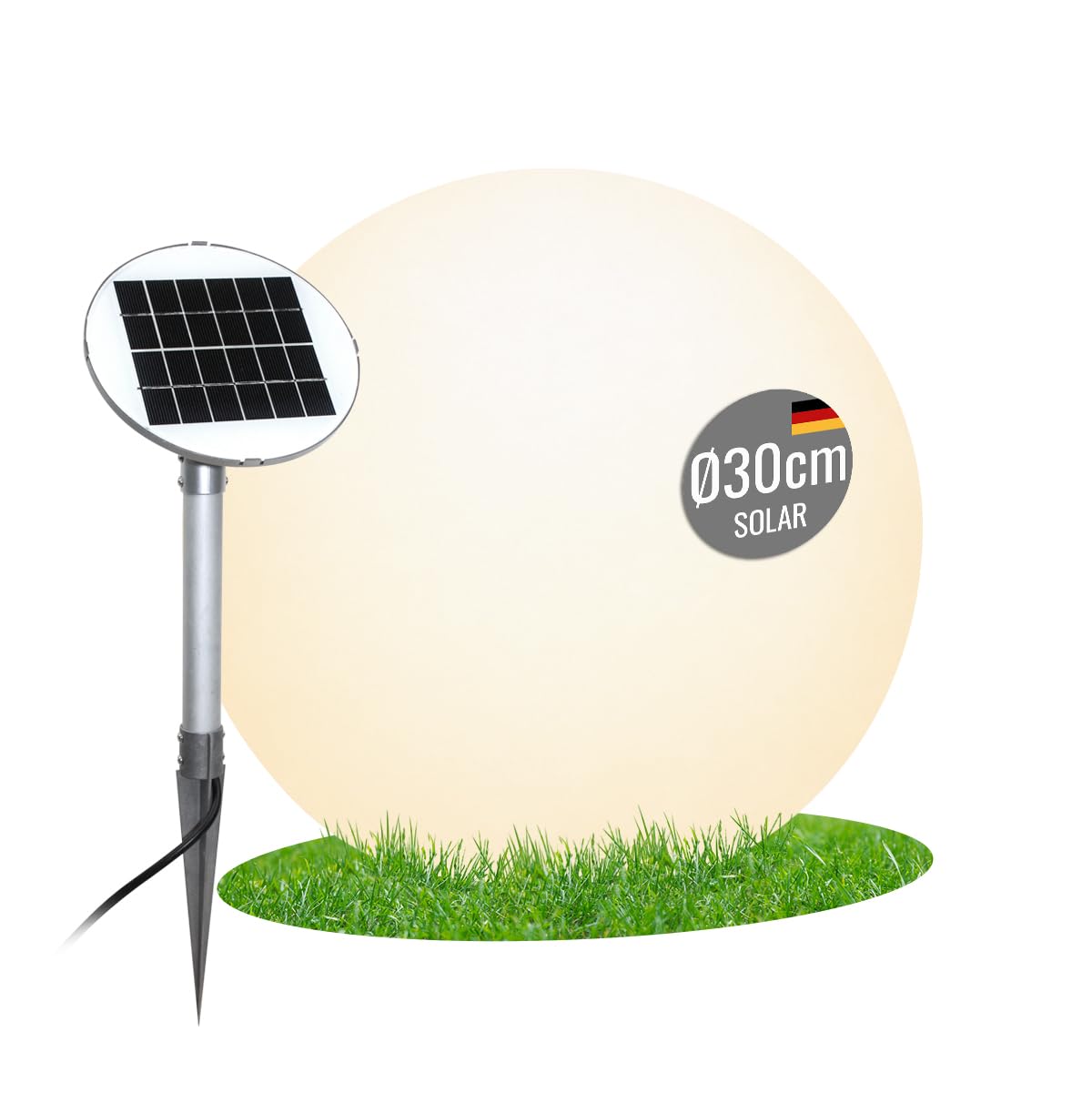 8 seasons design Solar Kugelleuchte 30 cm Shining Globe (weiß) LED warmweiß, Dämmerungssensor – wetterfest – Solarlampe für außen (Garten, Terrasse, Balkon)