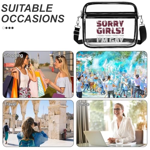Sorry Girls I'm Gay Large Crossbody Bag Clear Stadium Bag Anti-Theft Side Shoulder Bags Messenger Bag with 2 Compartments4