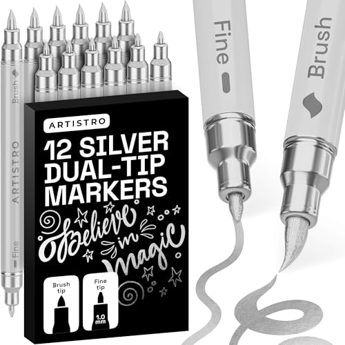 Image of ARTISTRO 12 Silver Acrylic Paint Markers - Paint Pens for Drawing - For Fabric, Rock, Glass, Wood, Molds - Arts & Crafts Gift for Adults, Teens, Kids, Classroom Must Haves & School Supplies