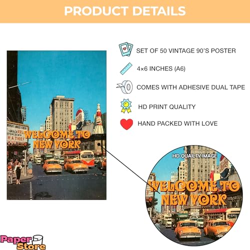 Image of Paper9store Pack Of 50 Aesthetic Wall Collage Kit - 4?6 Inches Self Adhesive Wall Posters For Bedroom, Living Room, Office A6 Size (90's)