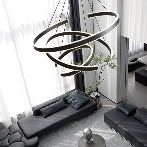 SUSUDZ Modern Chandelier Modern LED Chandelier Black Rings Chandelier, 3 Rings Chandelier Adjustable Chandelier Apply to High Ceiling Living Room Bedroom Restaurant Chandelier Ceiling Light Fixture