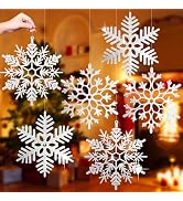 EIMMBD 6pcs Large Snowflakes Ornaments, 12” Plastic Glitter Snowflake Decorations for Indoor Outd...