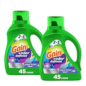 Gain + Odor Defense Liquid Laundry Detergent 2-Pack, Super Fresh Blast Scent, 65 fl oz each, 45 Loads each, HE Compatible
