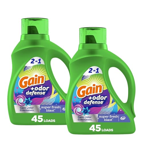 Gain + Odor Defense Liquid Laundry Detergent 2-Pack, Super Fresh Blast Scent, 65 fl oz each, 45 Loads each, HE Compatible