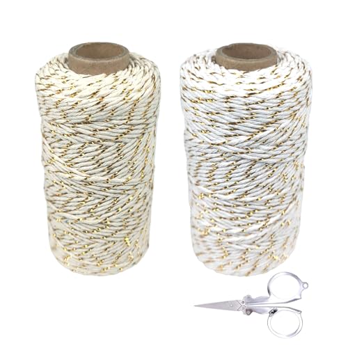 XSDSLS Ficelle de Coton Corde, 100 m Ficelle Coton Noël Cordelette Bicolore, 2MM Ficelle Cadeau Decorative Cordes pour Pâtisserie,Jardinage,Travaux Manuels,DIY Emballage Cadeau de Noël (Set2)