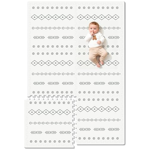 Image of PIGLOG Foam Baby Play Mat, 72"x 48" Baby Crawling Mat for Kids for Babies with Interlocking Floor Tiles, Toddler Playmat for Indoor and Outdoor, Easy to Clean Playroom Floor Mats, Bohemian Lines