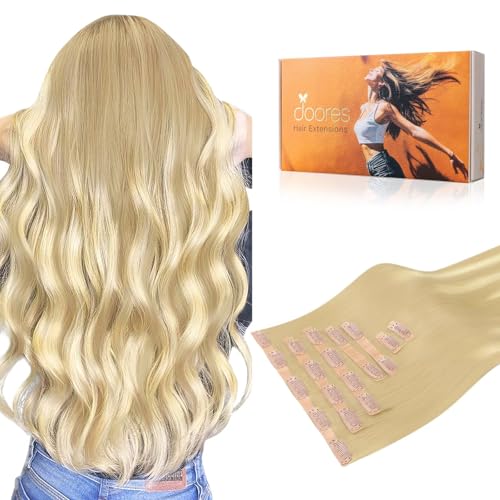 Image of DOORES Seamless Clip in Hair Extensions Real Human Hair, DirtyBlonde Mixed Platinum Blonde 120g 7pcs 24 Inch, Invisible Edge Hair Extensions Real Human Hair Clip in Remy Straight Hair