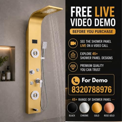 Image of ZeeCry 7 in 1 Full Set Stainless Steel 304 Shower Panel for Bathroom with Hand Shower /Showerhead /Body Massage Jets /Shower System with Hot & Cold Mixer (3 function hand shower) (Gold)