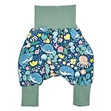 la.nunu Hose für Kinder - Meerestiere Petrol 74-80 - Kinderhose aus Baumwolle - Handarbeit - Baby Jungen Mädchen Pumphose Jogginghose Haremshose Mitwachshose