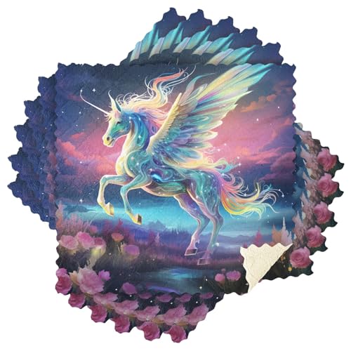 ALAZA Fantasy Rainbow Unicorn Horse Dish Towels Set of 6,Dish Bar Tea Towel Dishcloths Washable Fast Drying Dish Cloth Reusable Cleaning Cloth,11 x 11 inches