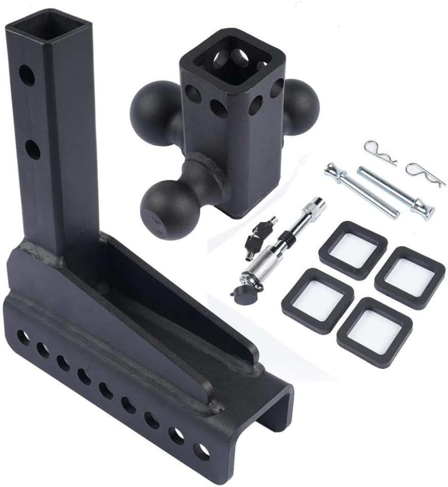 AP03 Compatible Adjustable Trailer Hitch Tri Ball Mount 8 Inch Drop Rise Fits 2 Inch Receiver Max 18500 LBS GTW Works with Standard Hitch Systems
