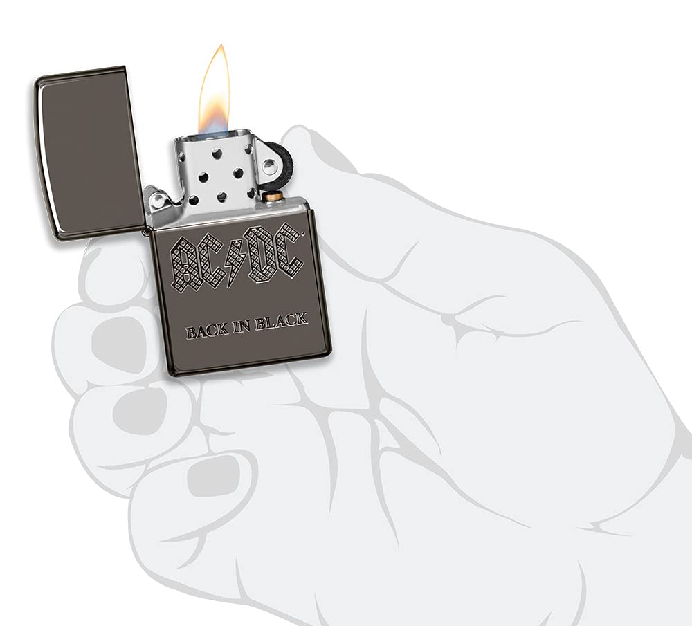 Zippo Accendino da tempesta – design AC/DC con incisione – Armor Black Ice Finsih – Ricaricabile – Riutilizzabile – Design antivento – Confezione regalo – Made in USA